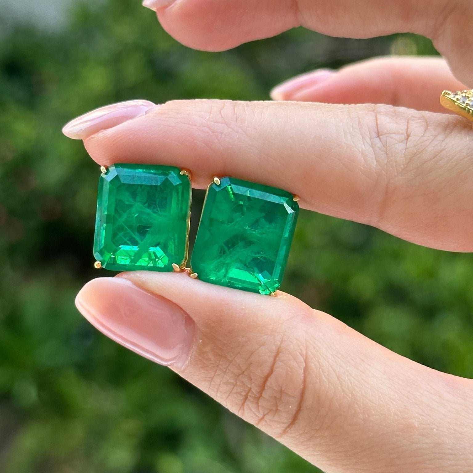 Emerald Ovesized Goddess Studs - NOA Jewels -