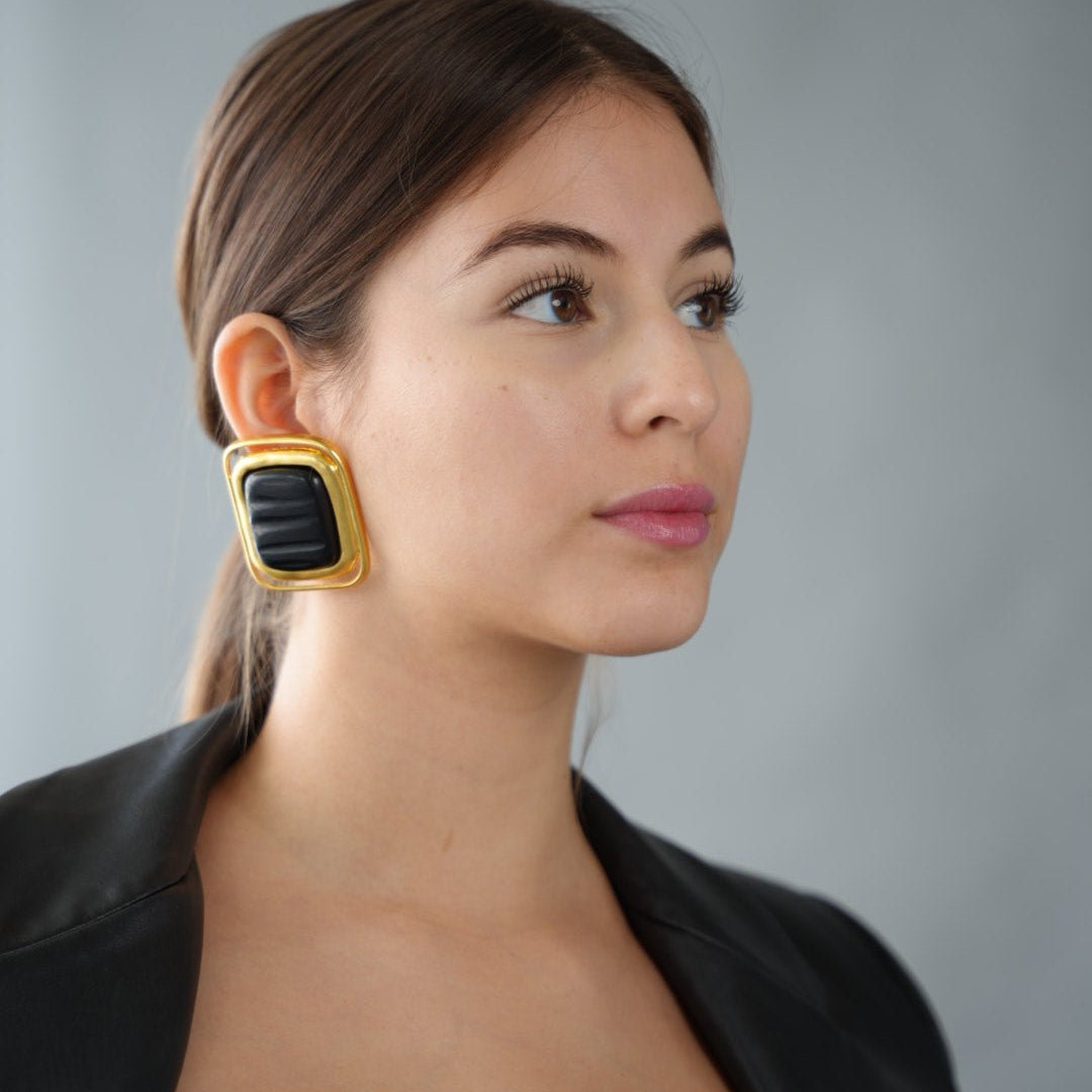 Laurent - Golden Black Resin Earrings - NOA Jewels - 