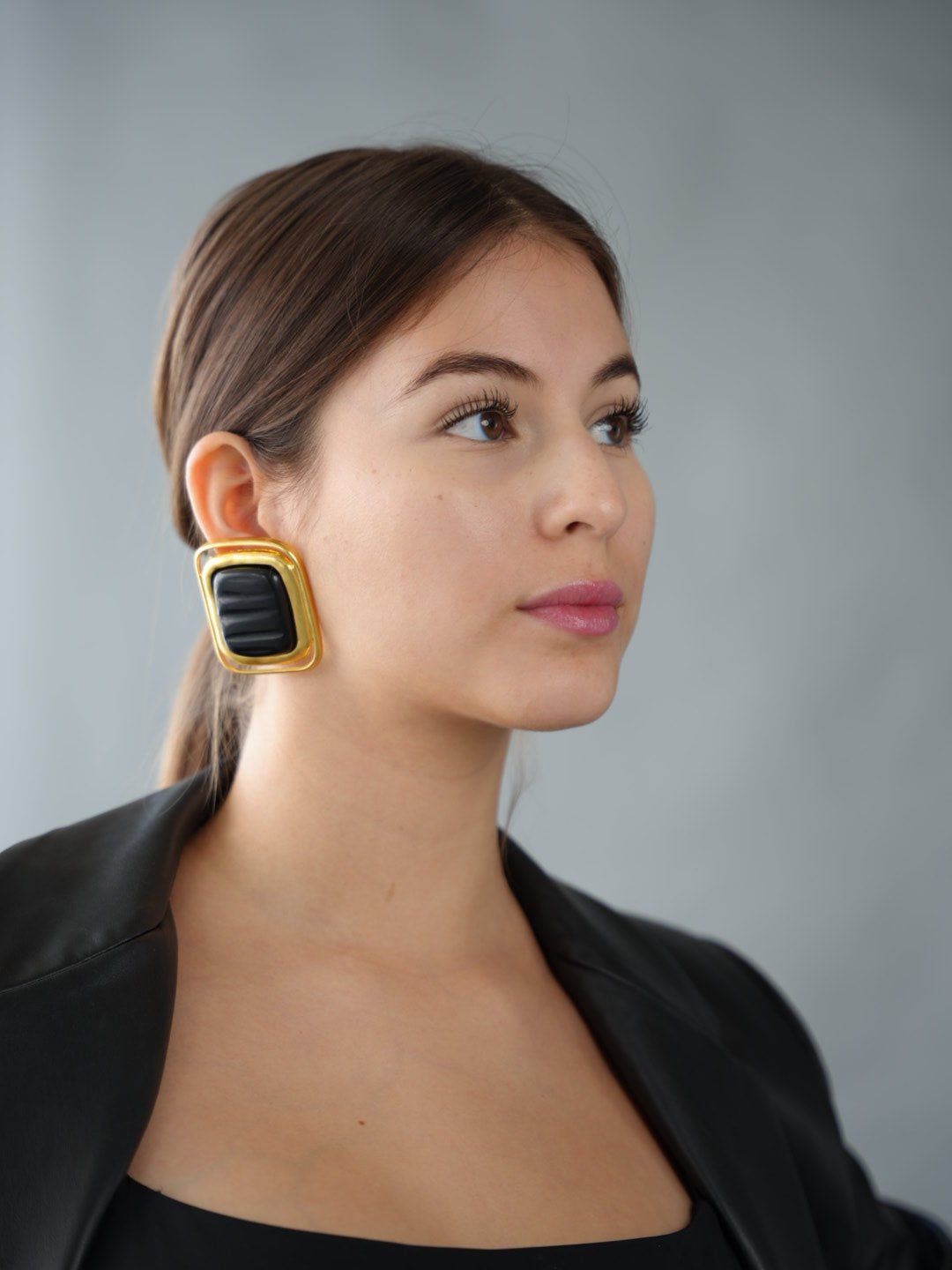 Laurent - Golden Black Resin Earrings - NOA Jewels - 